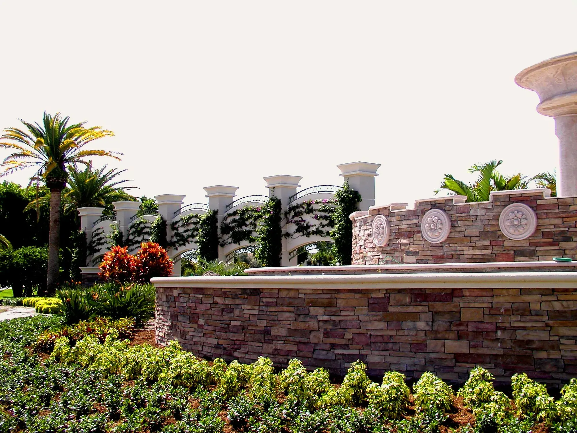 Main entrance fountain and landscaping