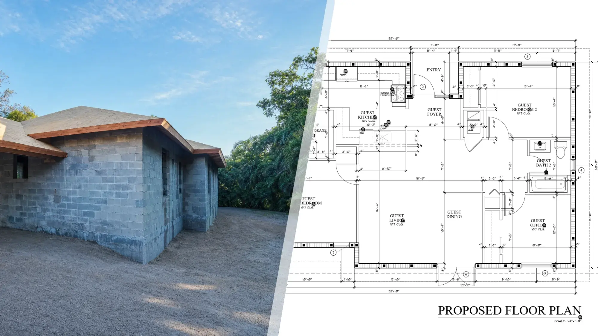 Accessory dwelling unit under construction with proposed floor plan